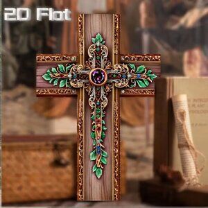 Cross with Green leaves - Ready to Hang